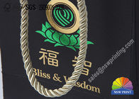 Green Color Foil Hot Stamping Black Cardboard Durability Paper Bags OEM / ODM
