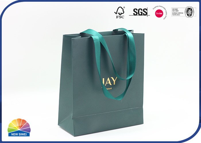 Ribbon Handle 210gsm Copper Paper Shopping Bags Customized Logo Print